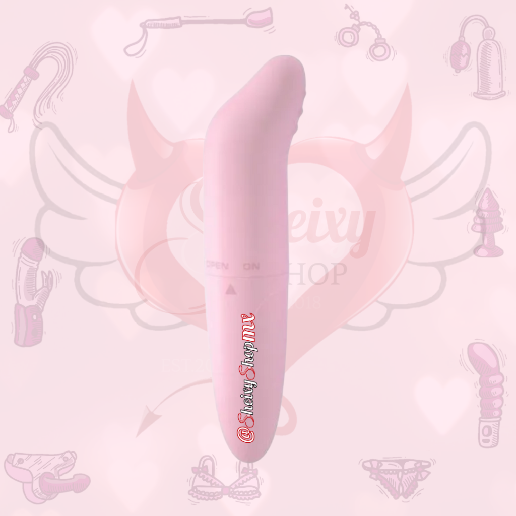 Masajeador íntimo rosa con punta curva y control ON/OFF, disponible en Sheixy Shop México