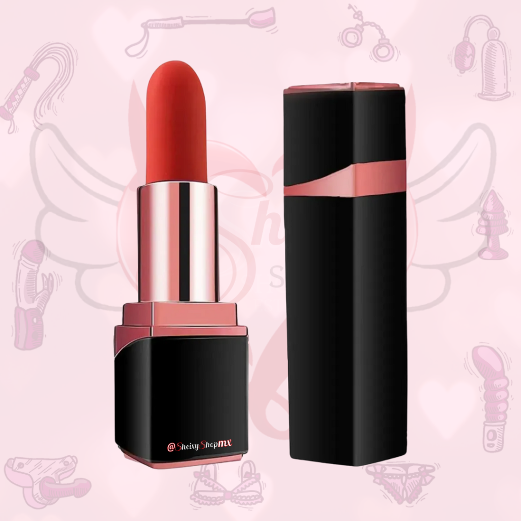 Juguete íntimo con diseño de labial rojo y carcasa negra y rosa, disponible en Sheixy Shop México