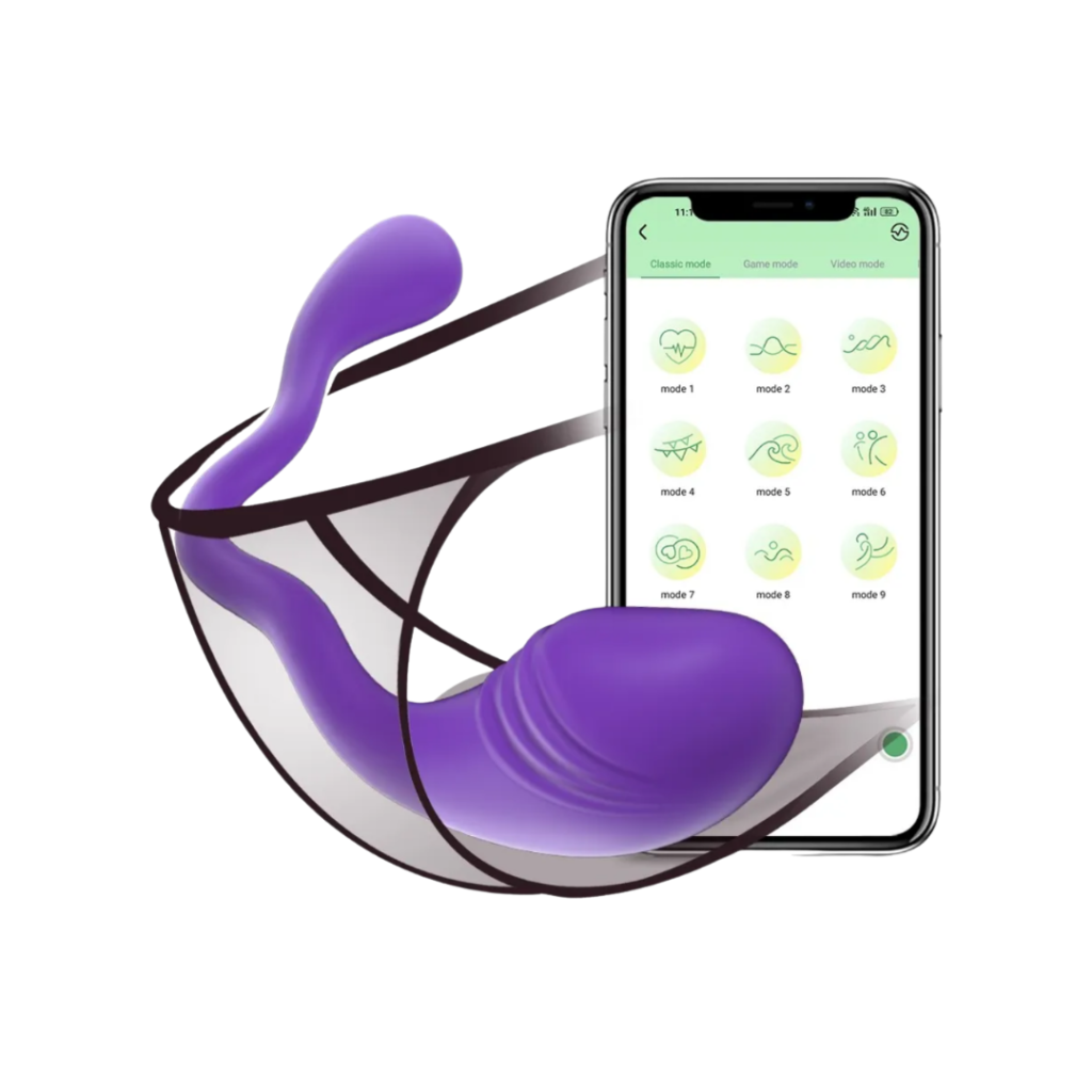 Imagen Sheixy Shop: dispositivo portátil de silicona color púrpura con control vía app móvil y nueve modos