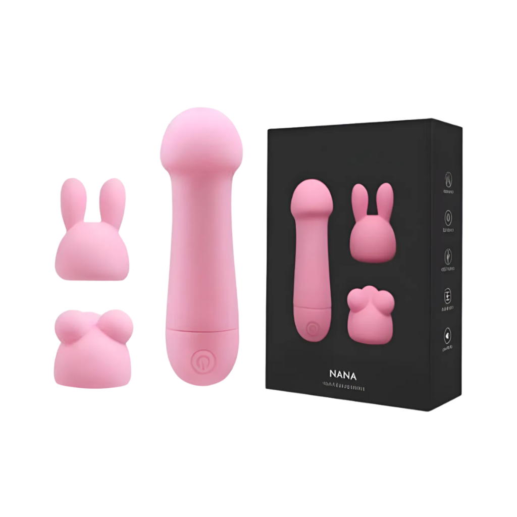 Imagen Sheixy Shop: set de masajeador personal en color rosa con cabezales de silicona intercambiables y caja negra